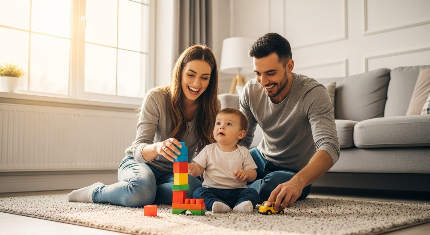 Happy family enjoying their warm home heated by Macbrook Gas